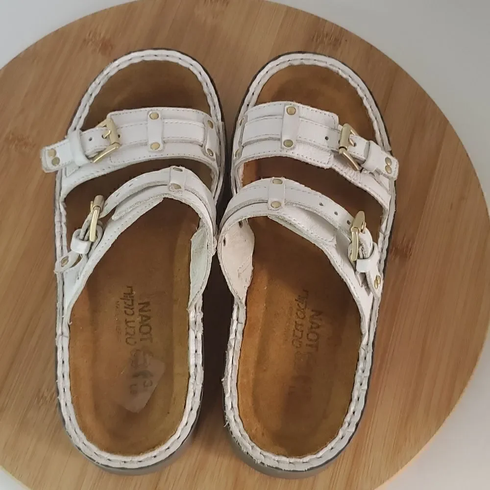 NAOT Karaoke Slip on White Leather Slide Sandals Women's Shoe Size EU 37